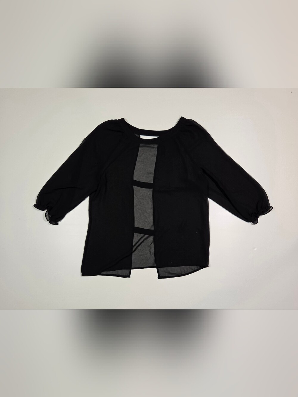 Anthropologie Petticoat Alley Open Back Sheer Black Top Blouse Shirt Size M Y2K